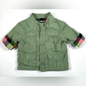 BABY GAP Infant Utility Jacket Cargo Pockets Plaid Lined 18-24m Olive Green